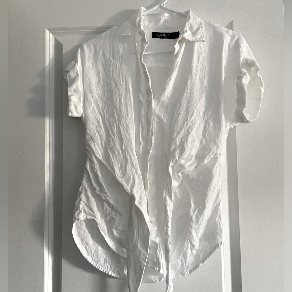 Ralph Lauren linen white top with tie detail. Size XXS. Like new condition